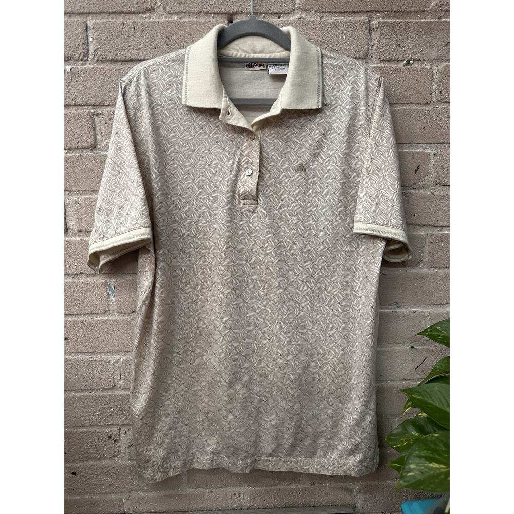 Vintage 90s Ellesse Polo Mens Size L Cream Short Sleeve Shirt Preppy Hong Kong